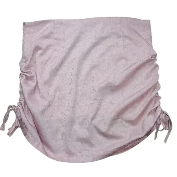 Lulus In a Bliss Pink Floral Satin Jacquard Cinched Mini Skirt - Picture 4 of 6